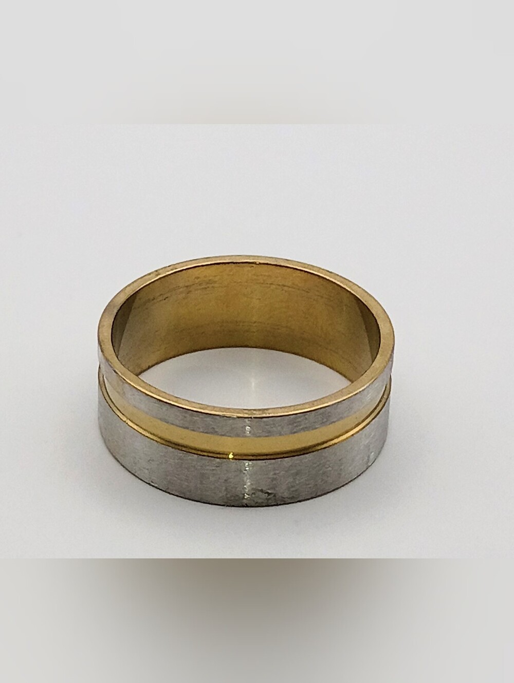 Two-Tone Gold and Silver Men's Band Ring US Size 6.5